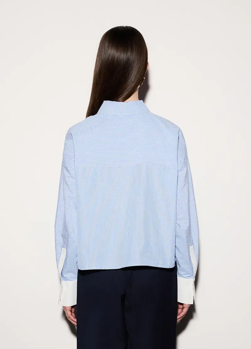 Camicia Cropped Over Fit Con Collo Alla Francese Donna, Unisex, Azzurro cielo miniatura 3