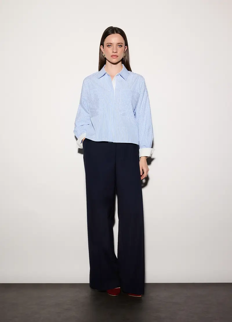 Camicia Cropped Over Fit Con Collo Alla Francese Donna, Unisex, Azzurro cielo