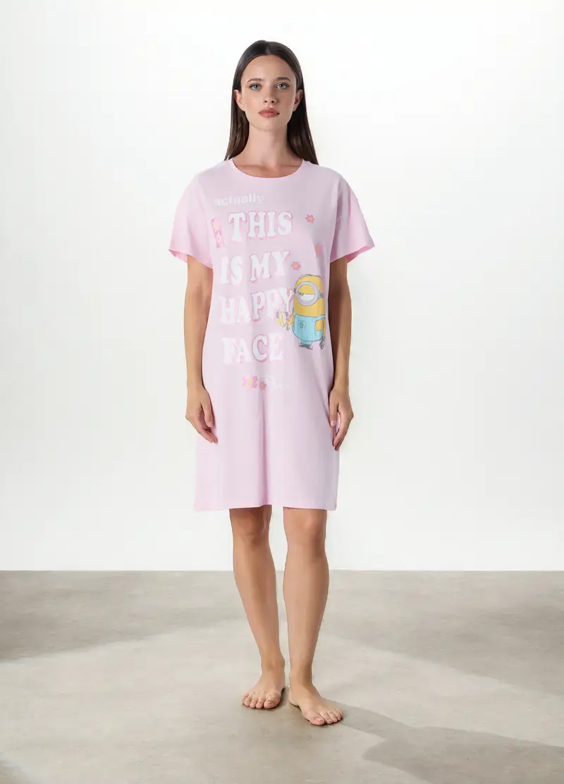 Camicia Da Notte Cattivissimo Me In Jersey Di Puro Cotone Donna, Rosa chiaro