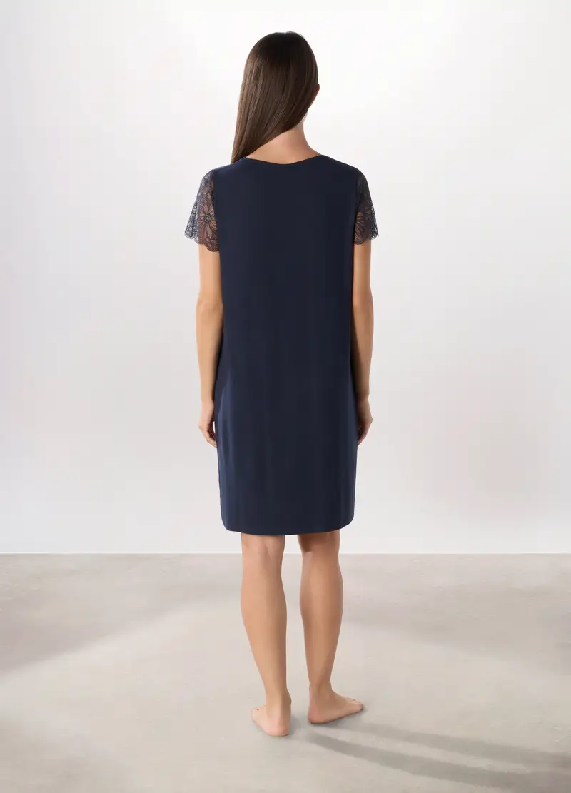 Camicia Da Notte Con Pizzo Donna, Blu scuro miniatura 2