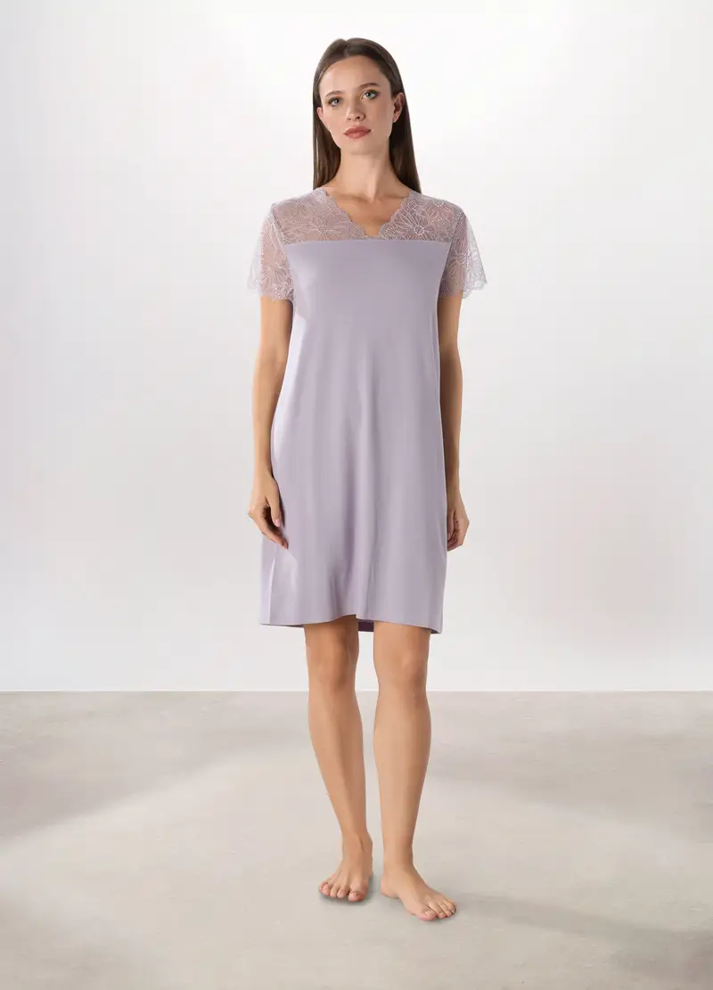 Camicia Da Notte Con Pizzo Donna, Viola lavanda