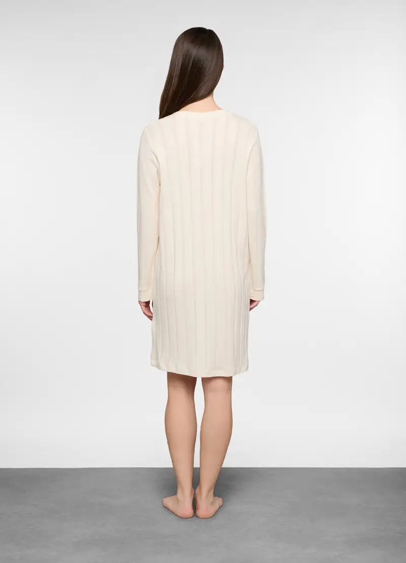 Camicia Da Notte In Costina Stretch Donna, Bianco panna miniatura 2