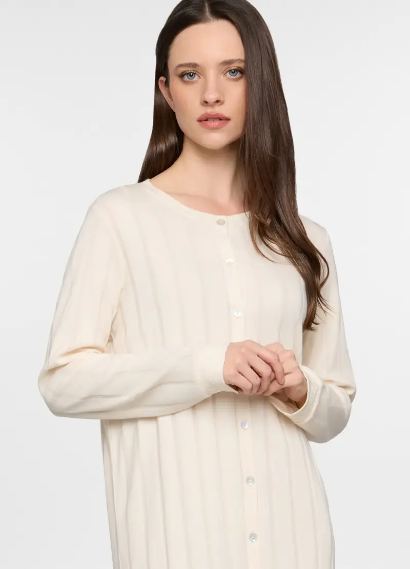 Camicia Da Notte In Costina Stretch Donna, Bianco panna miniatura 3
