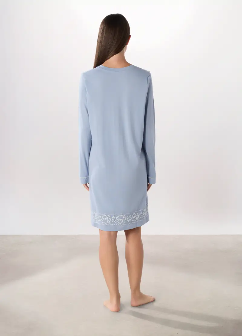 Camicia Da Notte In Cotone Con Pizzo Donna, Azzurro carta da zucchero miniatura 2