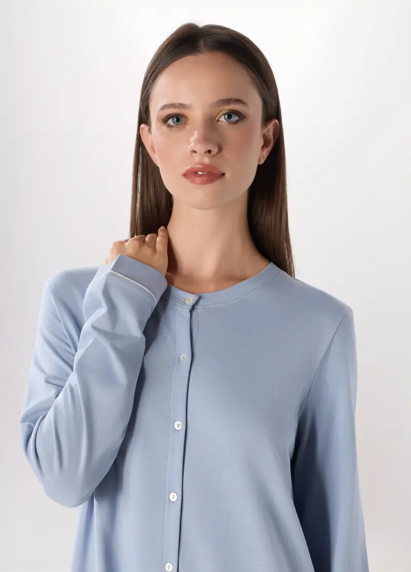 Camicia Da Notte In Cotone Con Pizzo Donna, Azzurro carta da zucchero miniatura 3