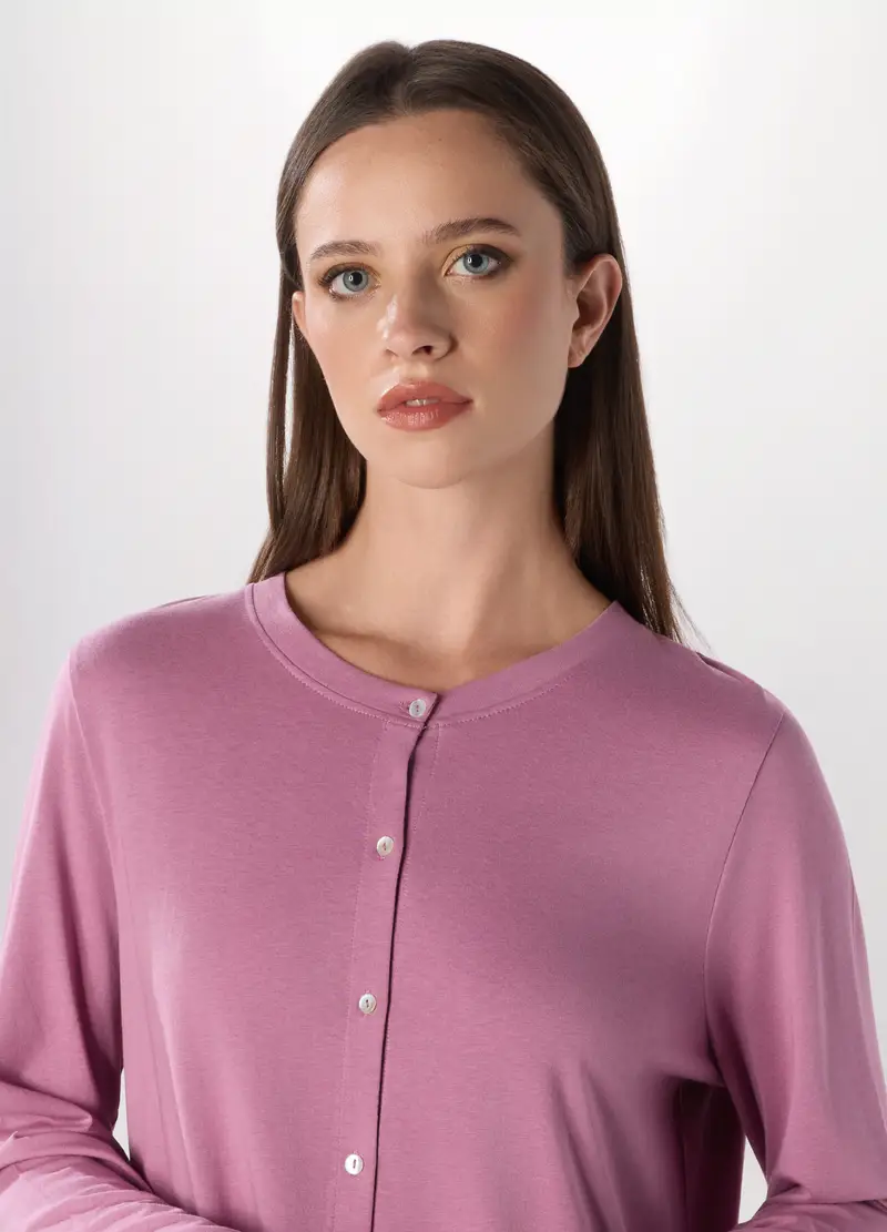 Camicia Da Notte In Cotone Con Pizzo Donna, Viola ciclamino miniatura 3