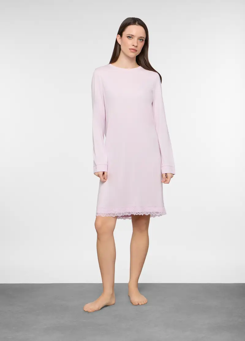 Camicia Da Notte In Jersey Di Misto Cotone Donna, Viola lilla