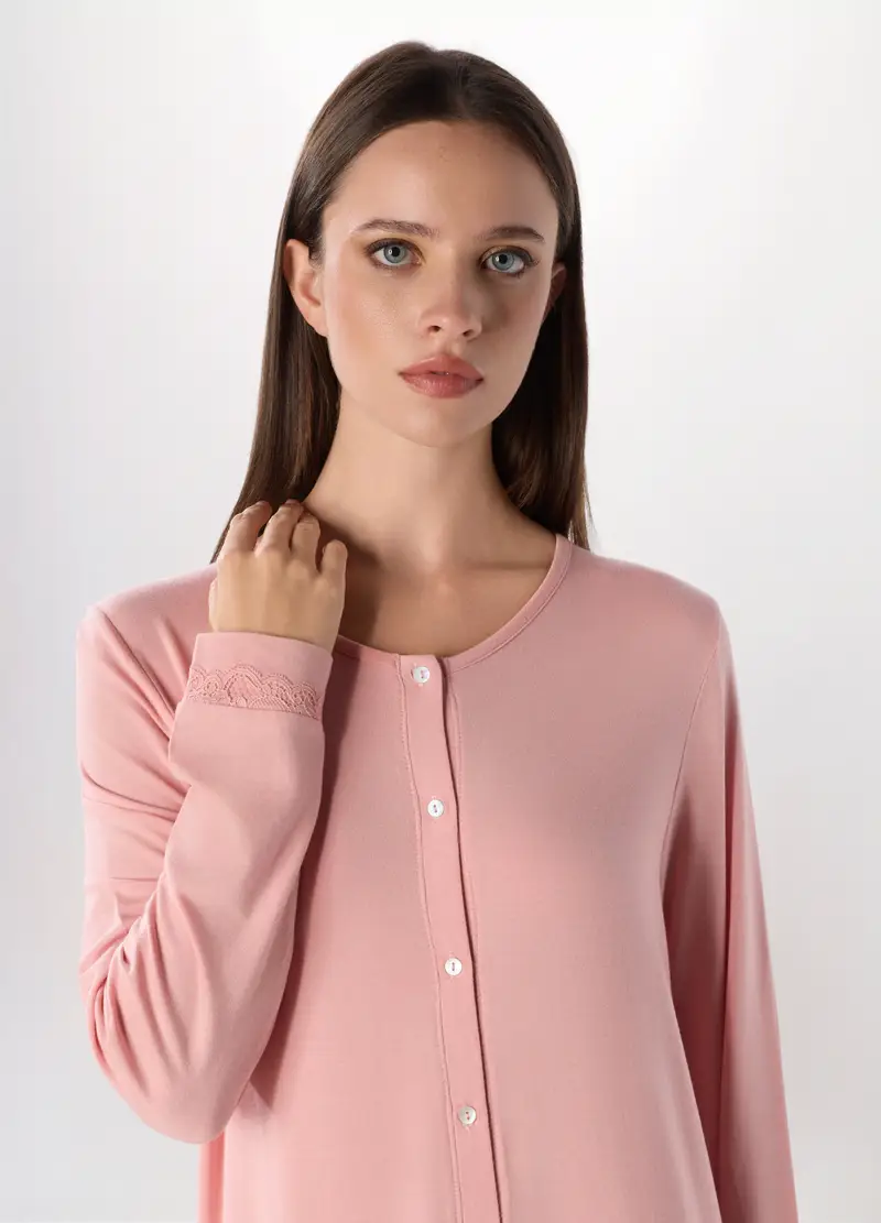 Camicia Da Notte In Jersey Di Modal Stretch Donna, Rosa pastello miniatura 3