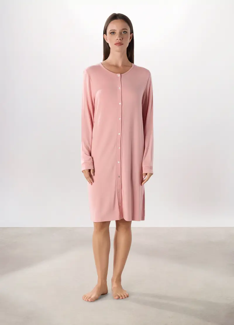 Camicia Da Notte In Jersey Di Modal Stretch Donna, Rosa pastello