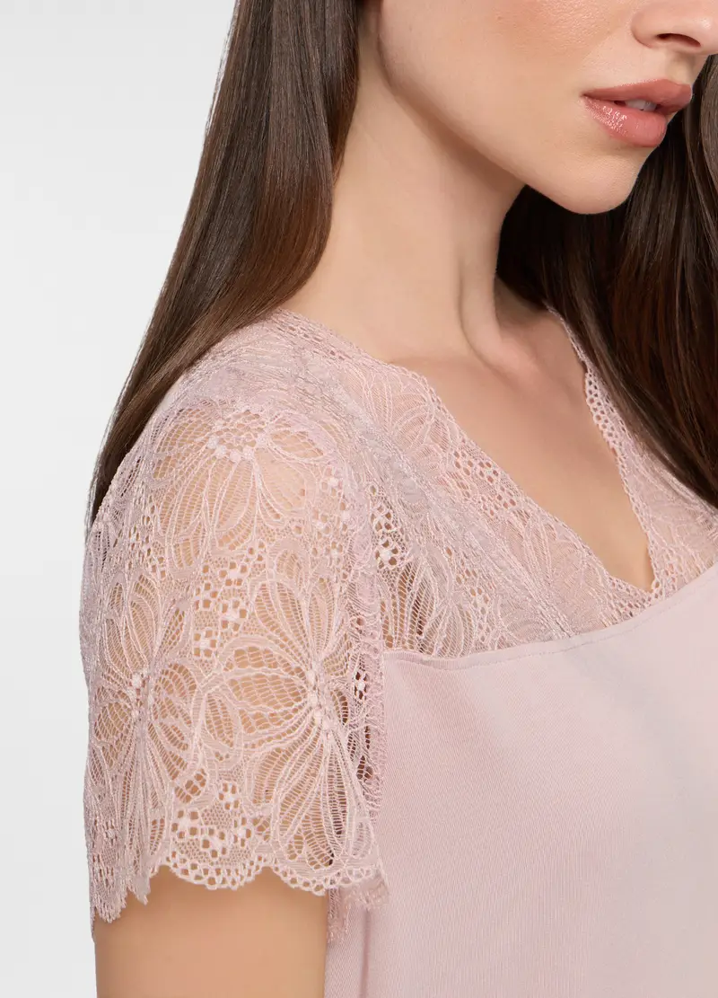 Camicia Da Notte In Jersey Di Modal Stretch Donna, Rosa pastello miniatura 3