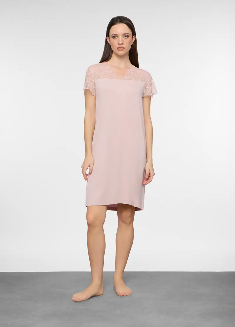 Camicia Da Notte In Jersey Di Modal Stretch Donna, Rosa pastello