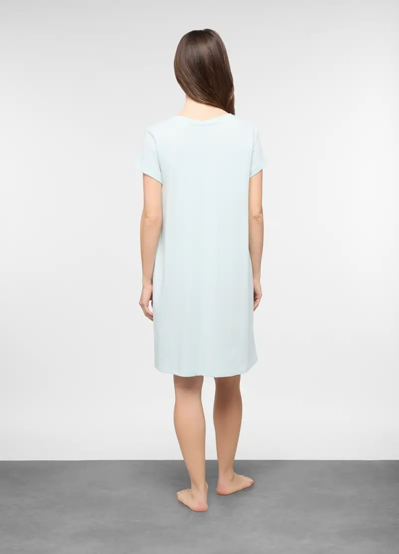 Camicia Da Notte In Jersey Di Puro Cotone Donna, Azzurro acqua miniatura 2