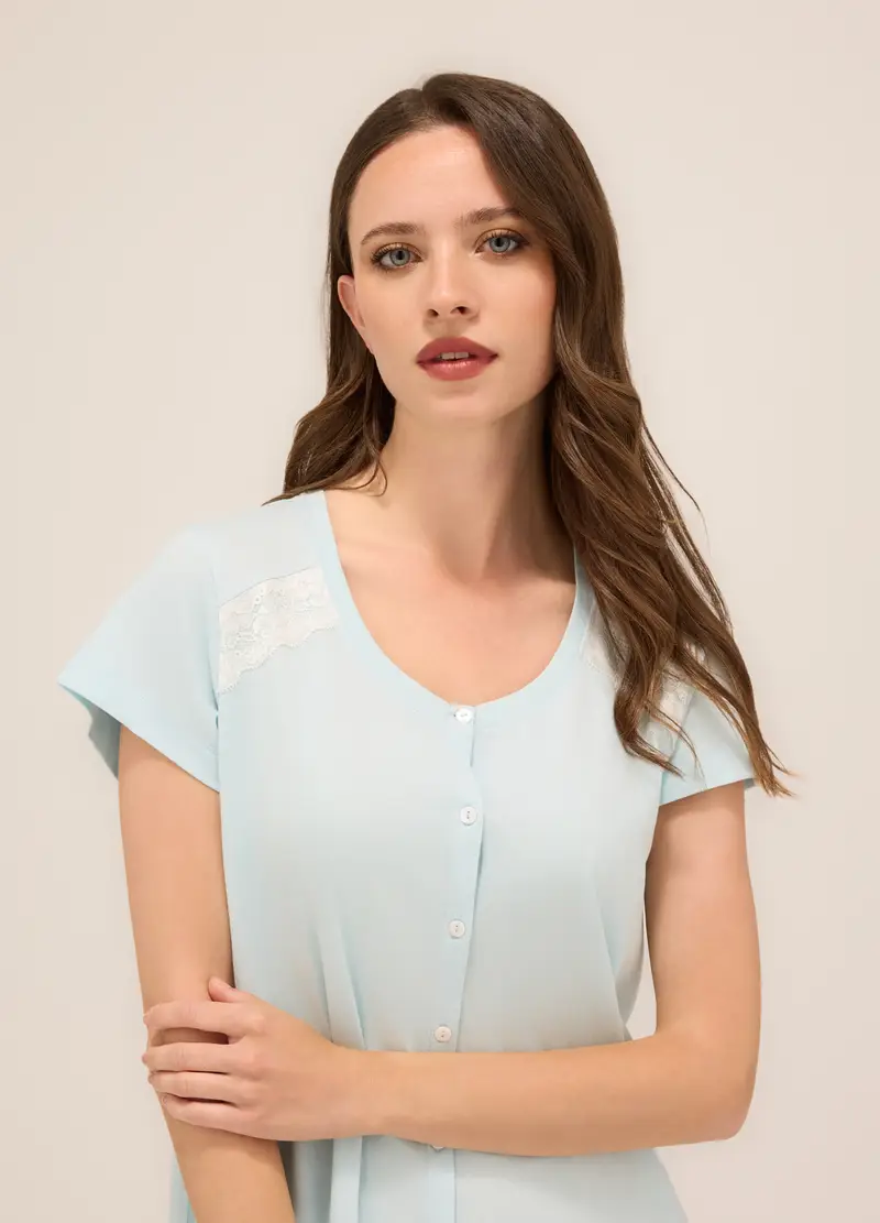 Upim, Camicia Da Notte In Jersey Di Puro Cotone Donna, Azzurro chiaro, Taglia: S miniatura 2