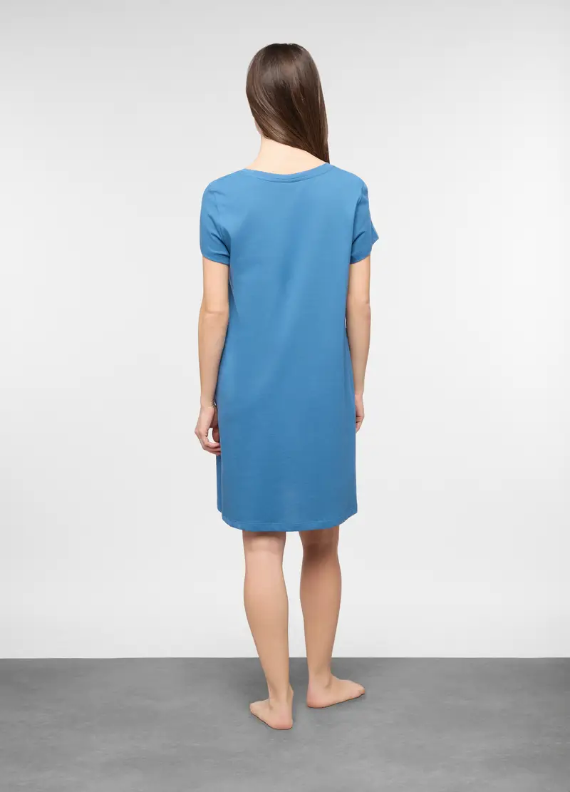 Camicia Da Notte In Jersey Di Puro Cotone Donna, Azzurro cielo miniatura 2