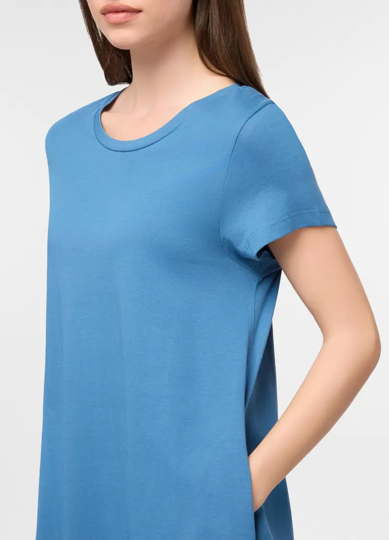 Camicia Da Notte In Jersey Di Puro Cotone Donna, Azzurro cielo miniatura 3