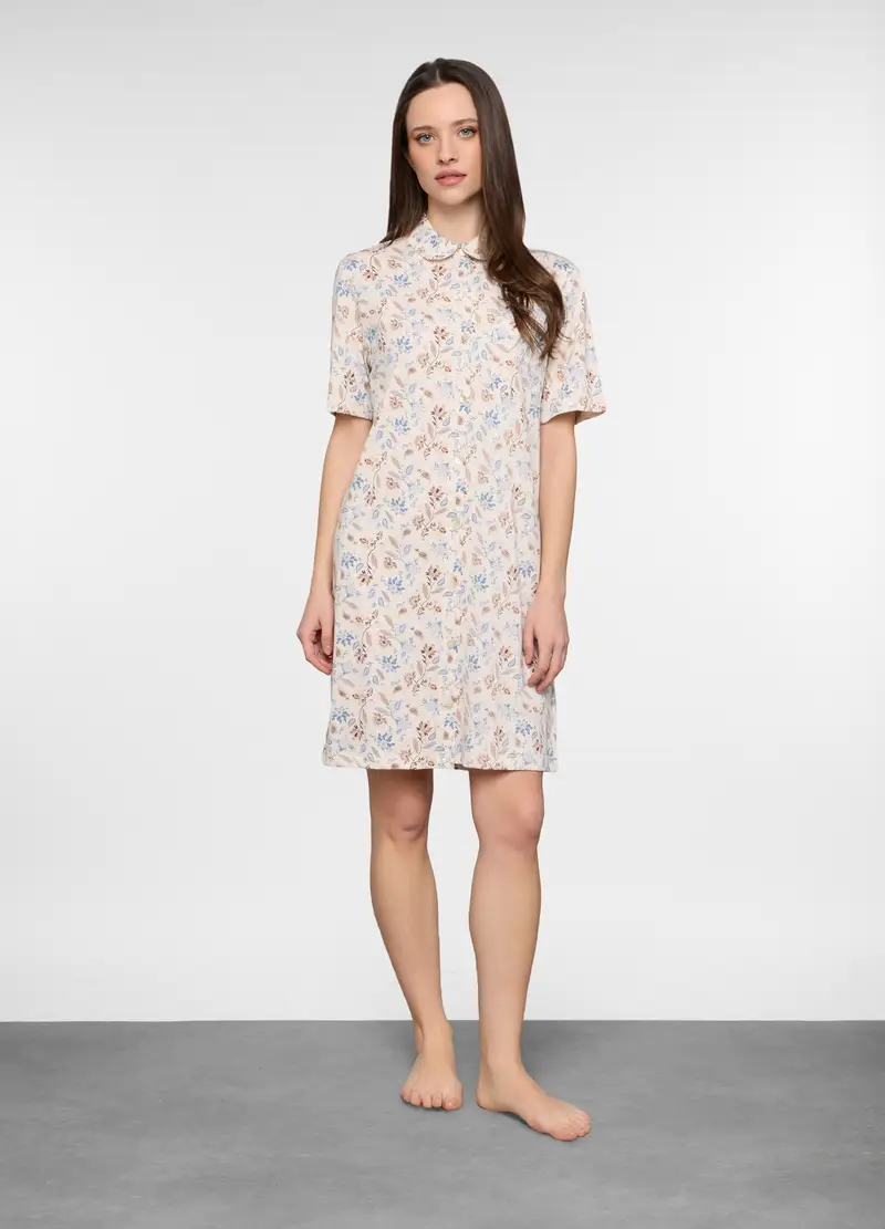 Camicia Da Notte In Jersey Di Puro Cotone Donna, Bianco