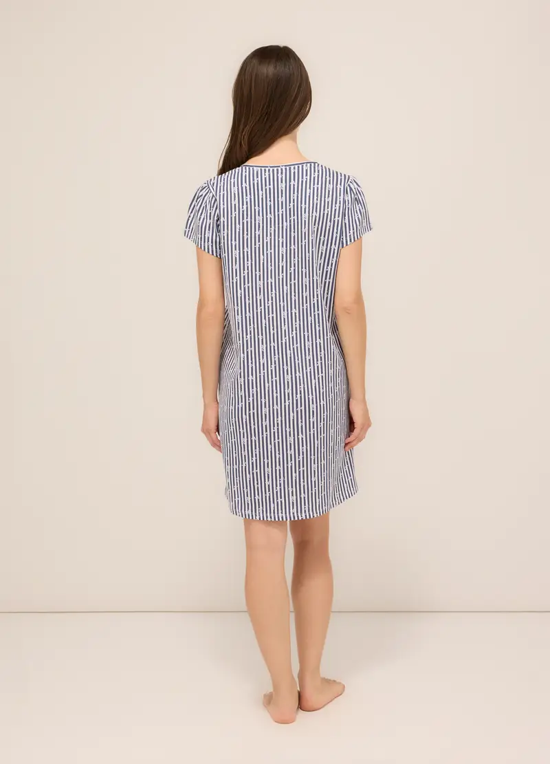 Camicia Da Notte In Jersey Di Puro Cotone Donna, Bianco/Blu miniatura 2