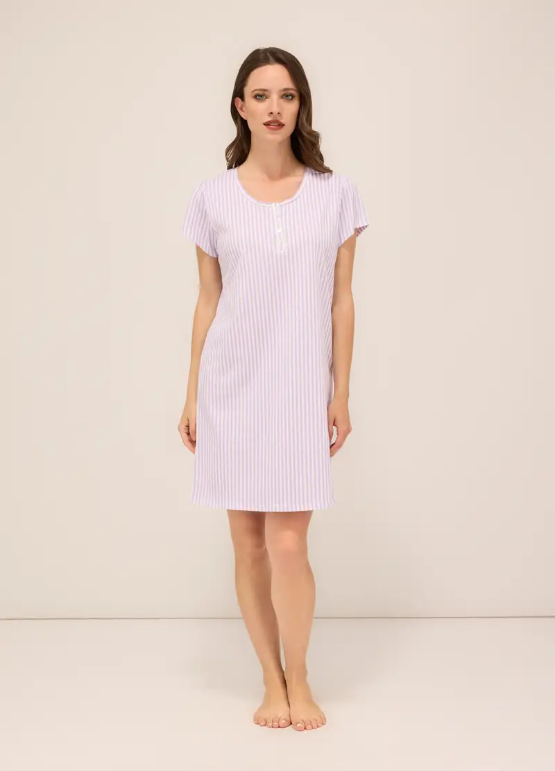 Upim, Camicia Da Notte In Jersey Di Puro Cotone Donna, Bianco/Viola, Taglia: S