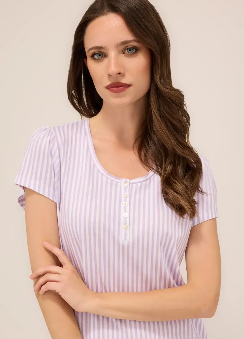 Upim, Camicia Da Notte In Jersey Di Puro Cotone Donna, Bianco/Viola, Taglia: S miniatura 2
