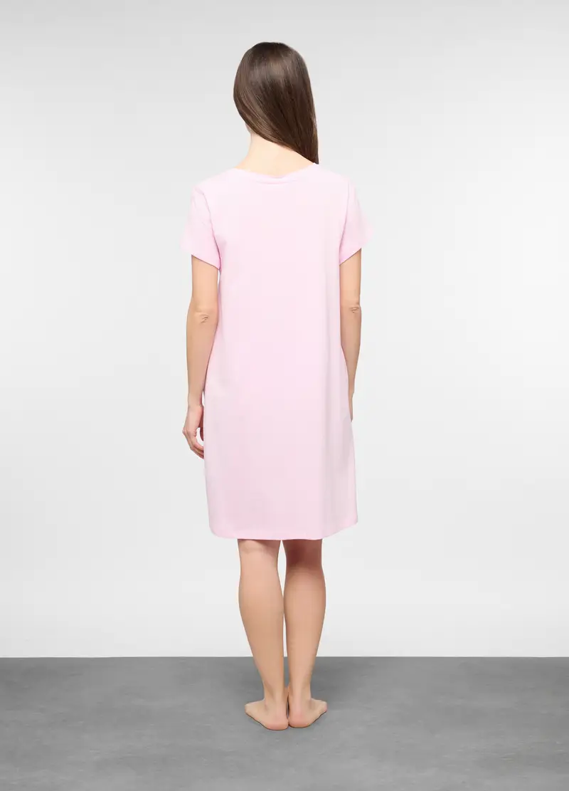 Camicia Da Notte In Jersey Di Puro Cotone Donna, Rosa chiaro miniatura 2
