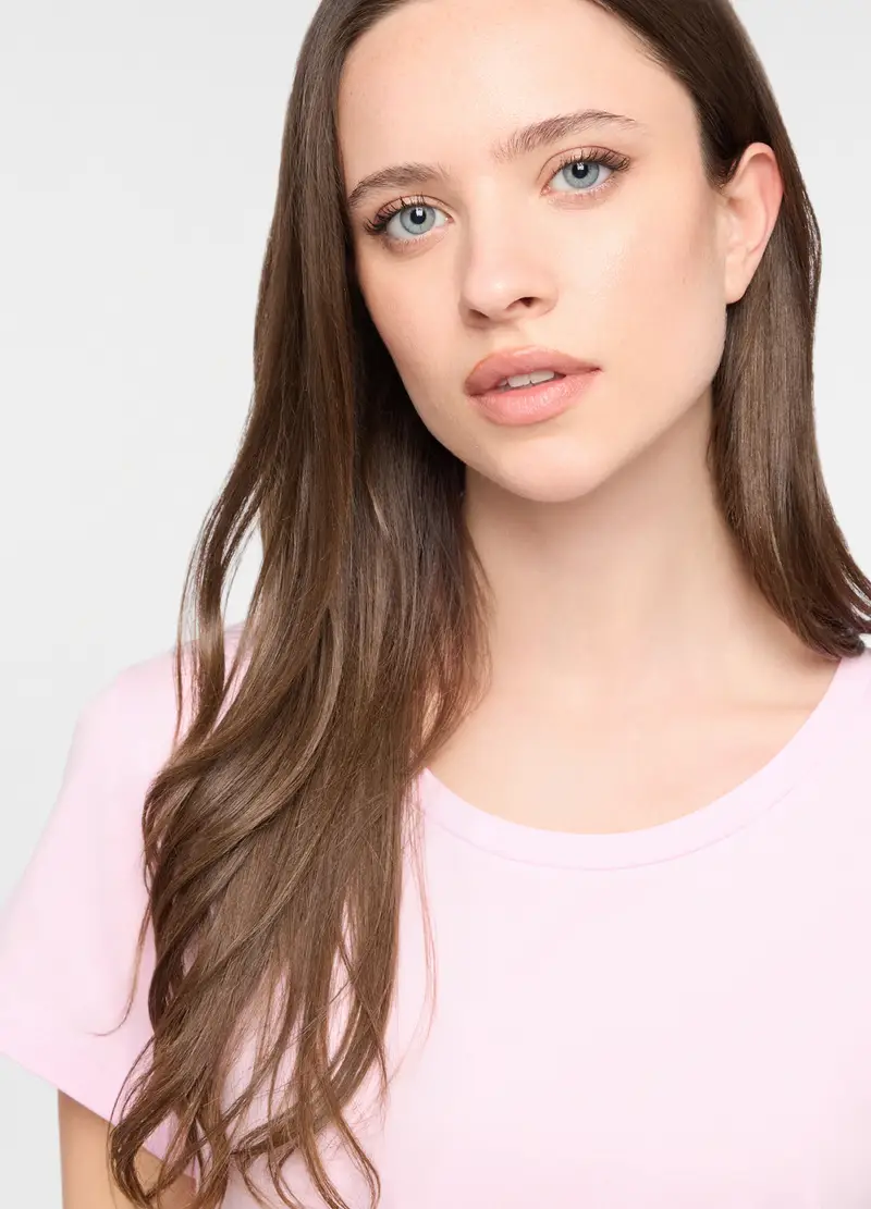 Camicia Da Notte In Jersey Di Puro Cotone Donna, Rosa chiaro miniatura 3