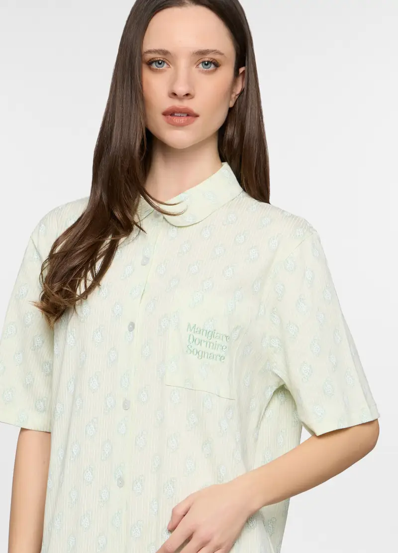 Camicia Da Notte In Jersey Di Puro Cotone Donna, Verde acqua miniatura 3