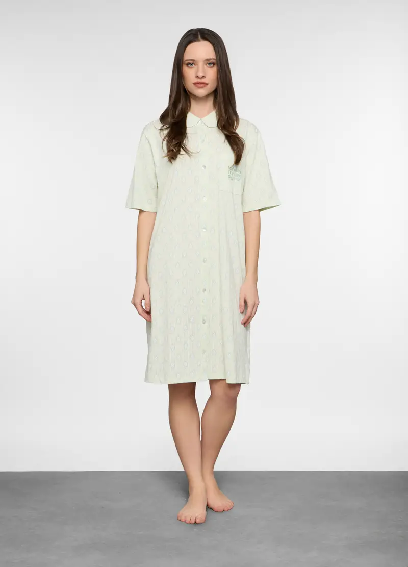 Camicia Da Notte In Jersey Di Puro Cotone Donna, Verde acqua
