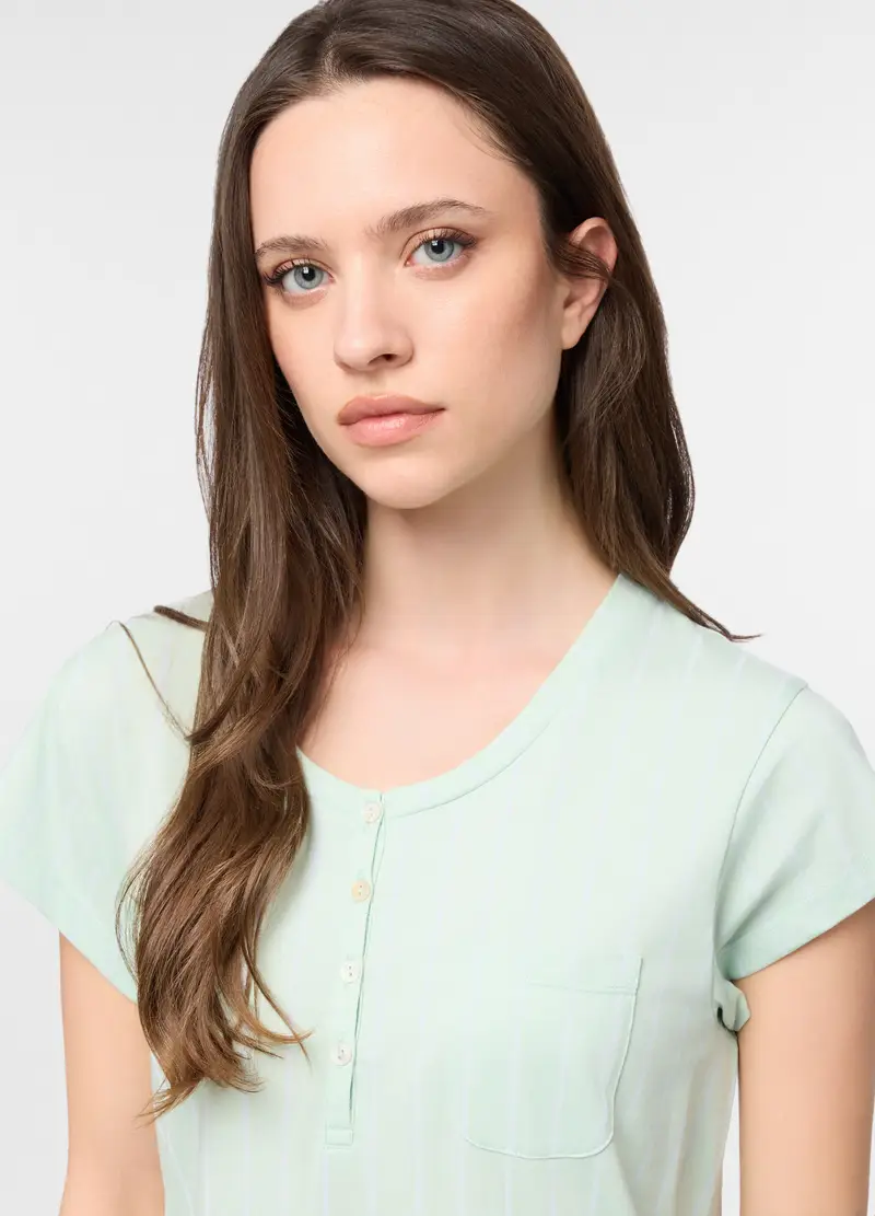 Camicia Da Notte In Jersey Di Puro Cotone Donna, Verde chiaro miniatura 3