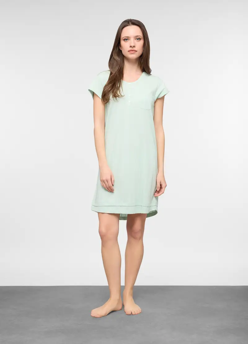 Camicia Da Notte In Jersey Di Puro Cotone Donna, Verde chiaro