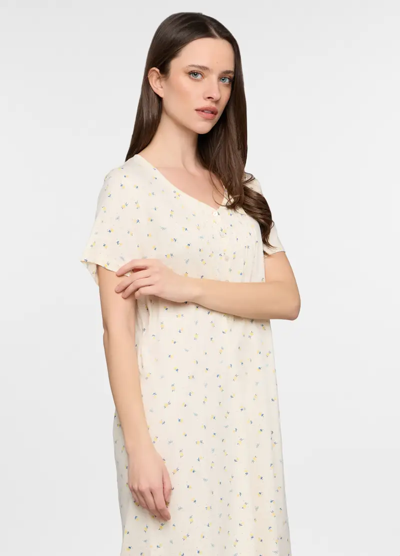 Camicia Da Notte In Jersey Donna, Bianco avorio miniatura 3