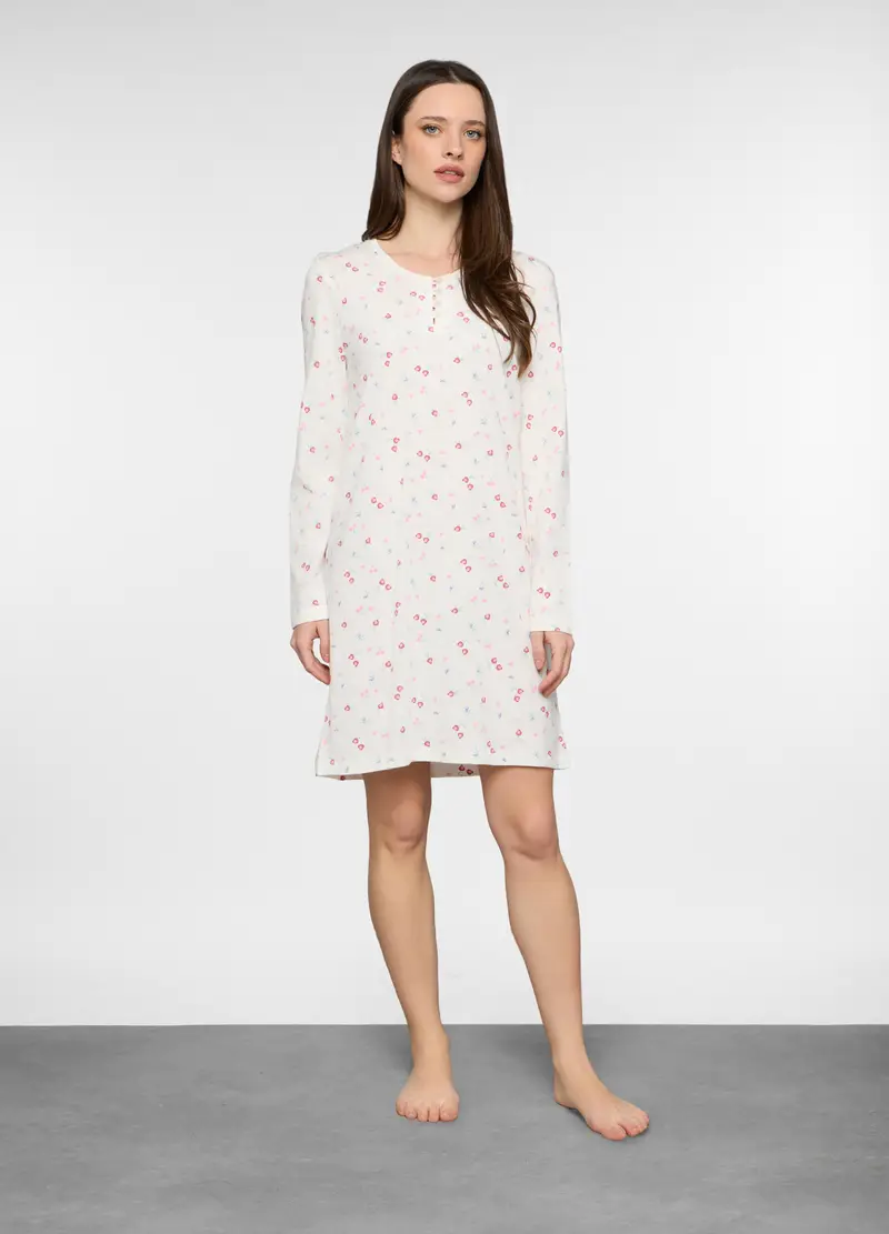 Camicia Da Notte In Jersey Donna, Bianco gesso