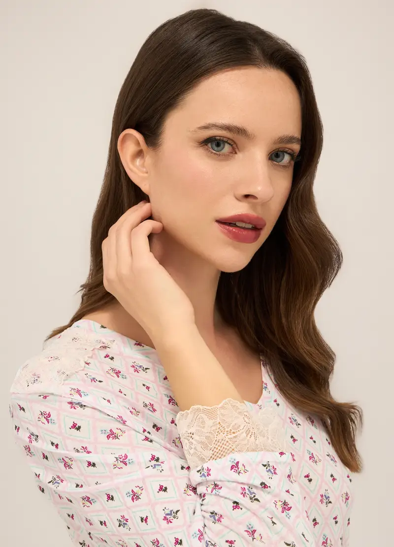 Upim, Camicia Da Notte In Pura Viscosa Donna, Bianco/Rosa, Taglia: S miniatura 2