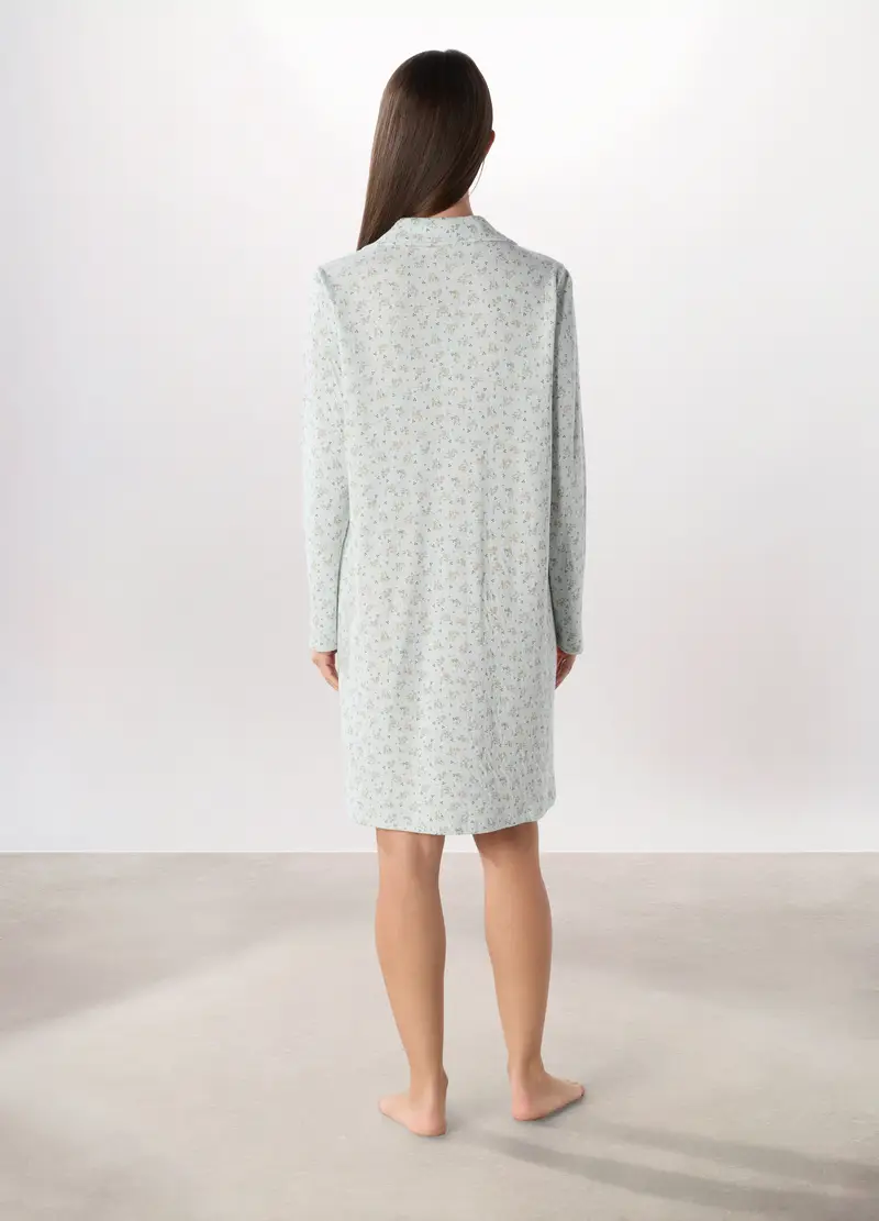 Camicia Da Notte In Puro Cotone Donna, Azzurro acquamarina miniatura 2