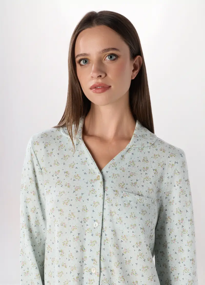 Camicia Da Notte In Puro Cotone Donna, Azzurro acquamarina miniatura 3