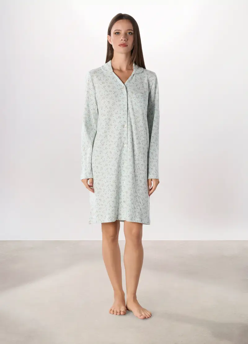 Camicia Da Notte In Puro Cotone Donna, Azzurro acquamarina