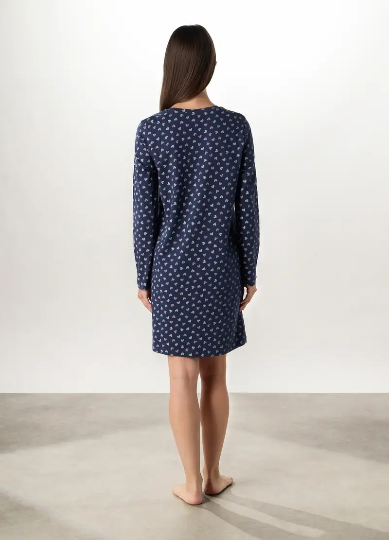 Camicia Da Notte In Puro Cotone Donna, Blu scuro miniatura 2