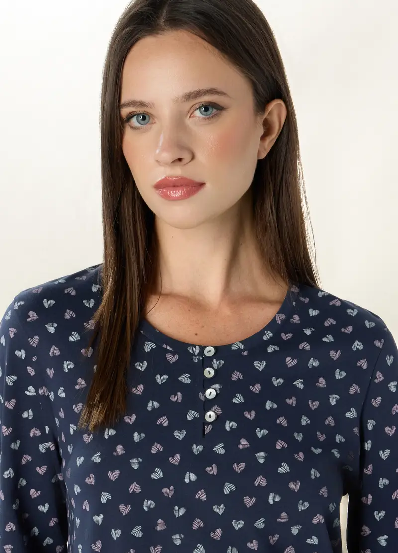 Camicia Da Notte In Puro Cotone Donna, Blu scuro miniatura 3