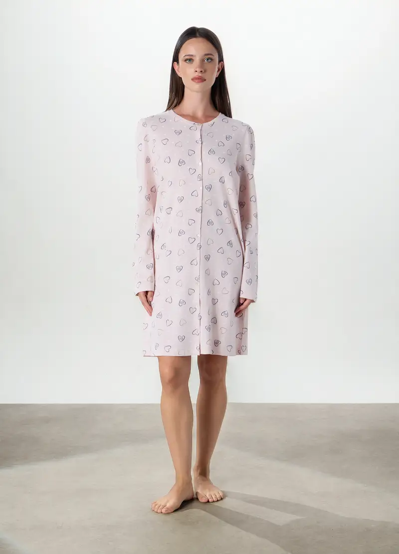 Camicia Da Notte In Puro Cotone Donna, Rosa chiaro