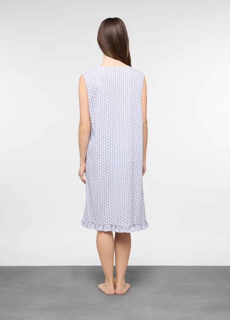 Camicia Da Notte Smanicata In Puro Cotone Donna, Bianco/Blu miniatura 2