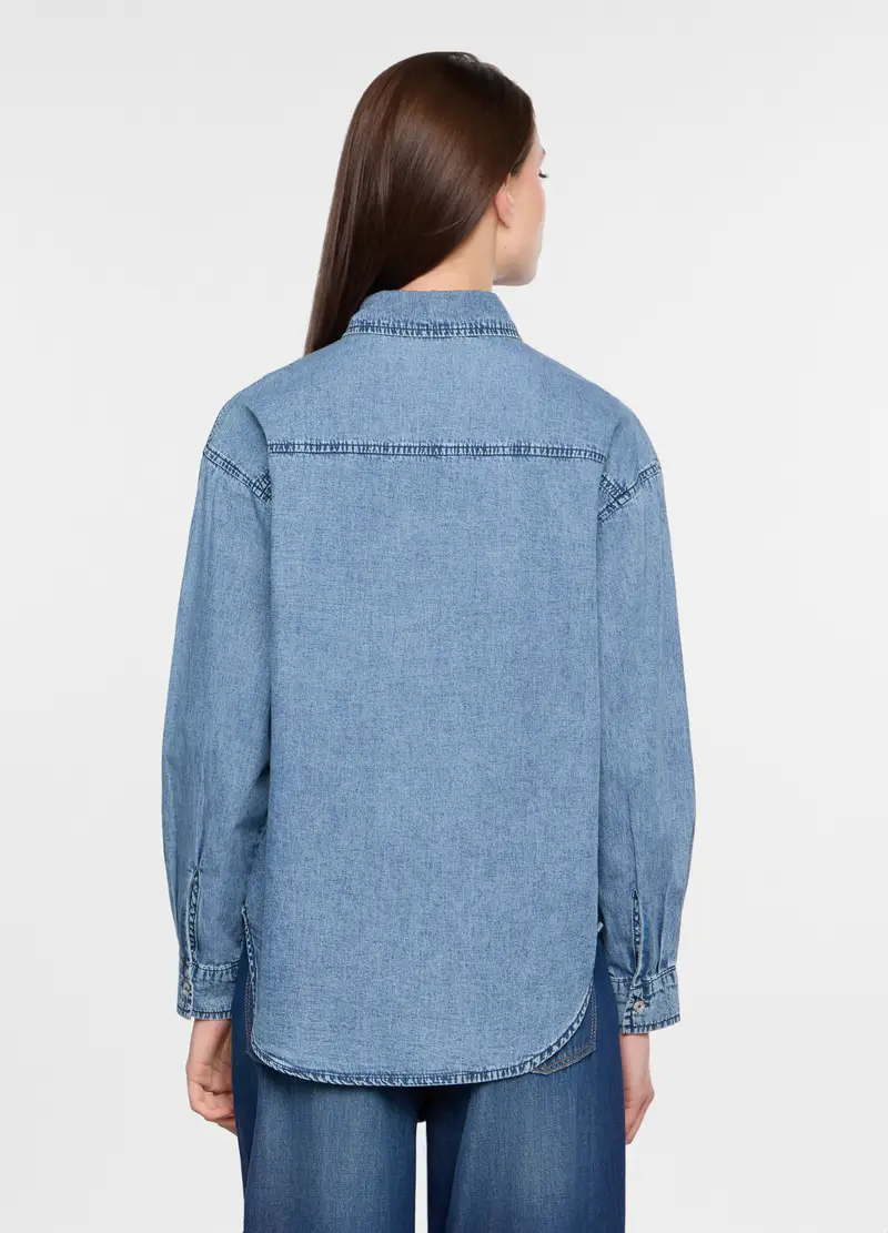 Camicia Fit Over In Denim Leggero Trattato Donna, Blu denim miniatura 2