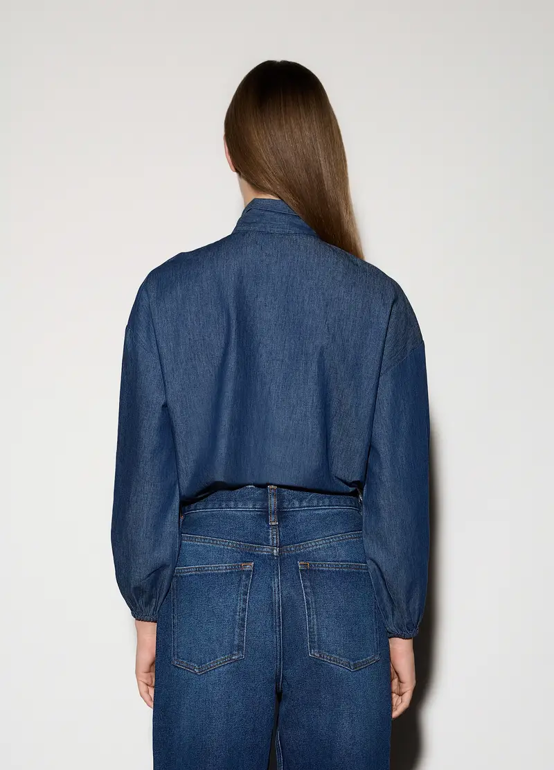 Camicia In Chambray Con Fiocco Donna, Unisex, Blu scuro miniatura 3