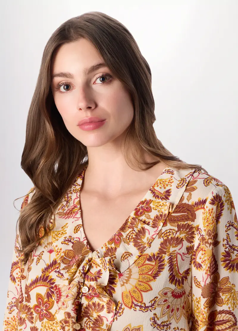 Camicia In Chiffon Con Stampa Donna, Bianco miniatura 3