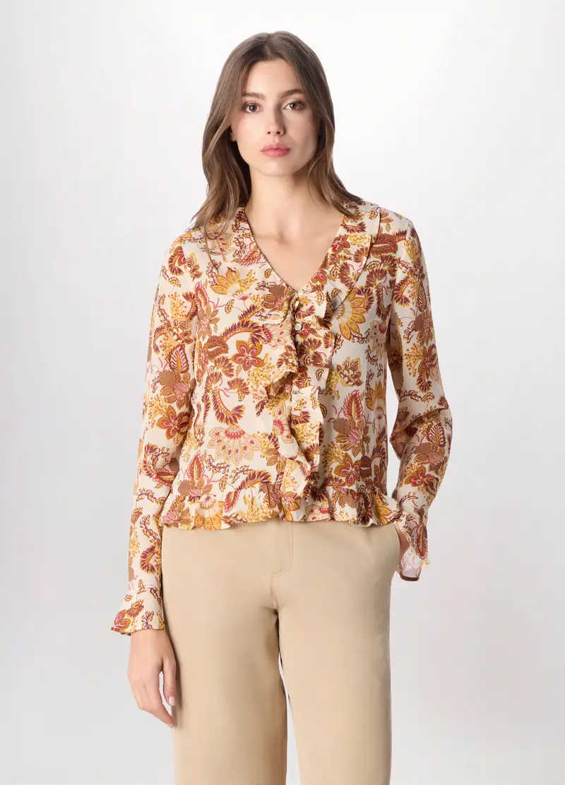 Camicia In Chiffon Con Stampa Donna, Bianco