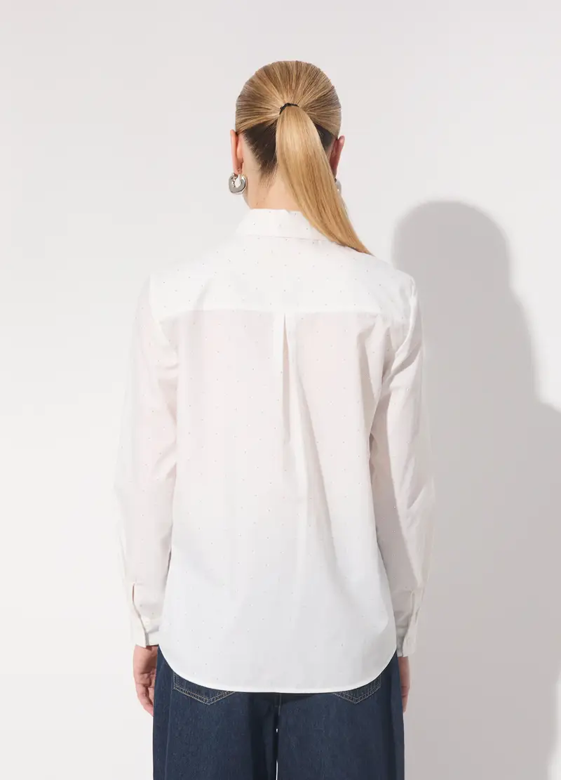 Camicia In Cotone Con Strass Donna, Unisex, Bianco miniatura 3