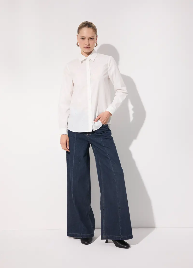 Camicia In Cotone Con Strass Donna, Unisex, Bianco