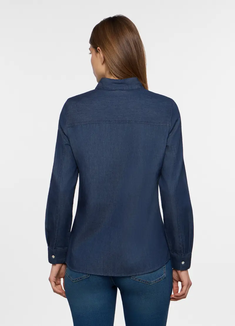 Camicia In Denim Di Puro Cotone Donna, Blu denim miniatura 2