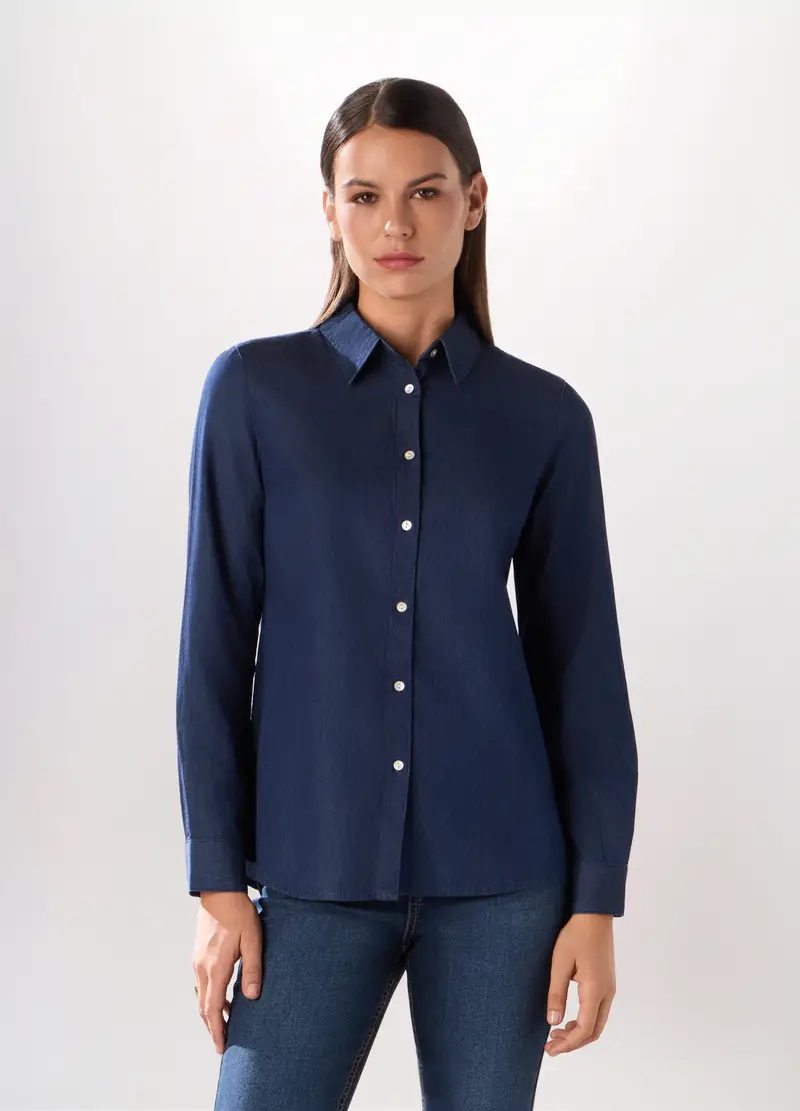 Upim, Camicia In Denim Di Puro Cotone Donna, Blu denim, Taglia: 40