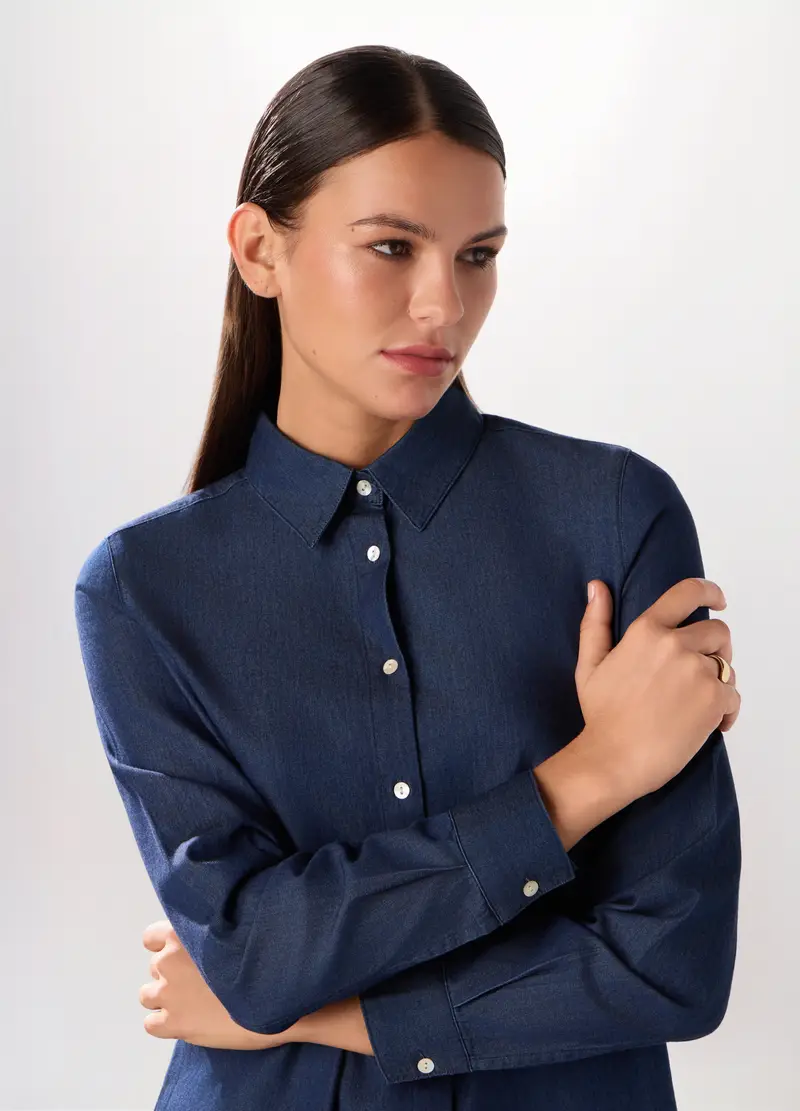 Upim, Camicia In Denim Di Puro Cotone Donna, Blu denim, Taglia: 40 miniatura 2
