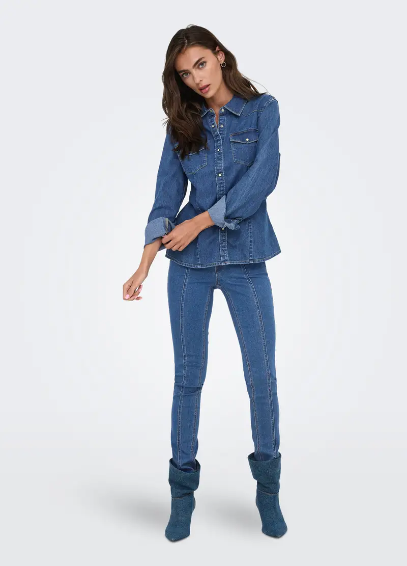 Camicia In Denim Donna, Unisex, Bianco miniatura 3