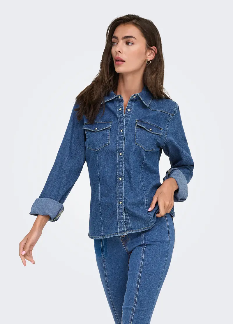 Camicia In Denim Donna, Unisex, Bianco